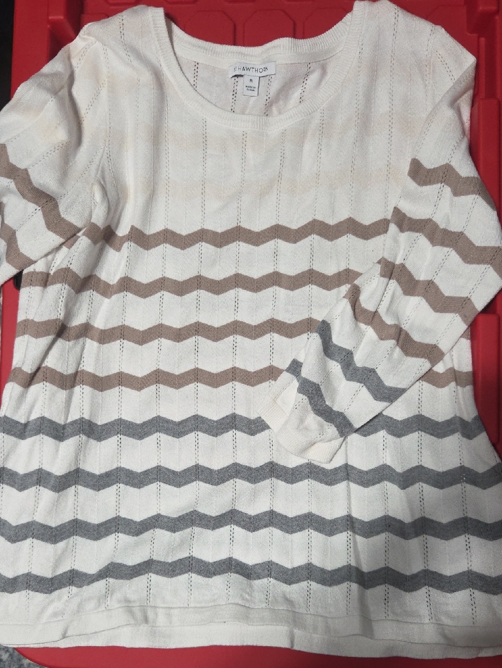 41 Hawthorn Cream Sweater with Taupe and Gray Chevron Stripes